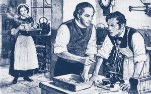 Joseph Lister toont microben op ongewassen chirurgische instrumenten door English School